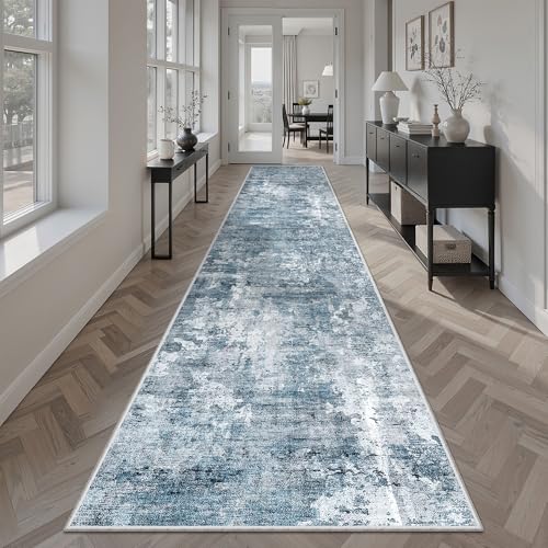 Abstract Runner Rug 2x10 Hallway Kitchen Runners Blue (Blue/Grey / 2' x 10' (Runner))