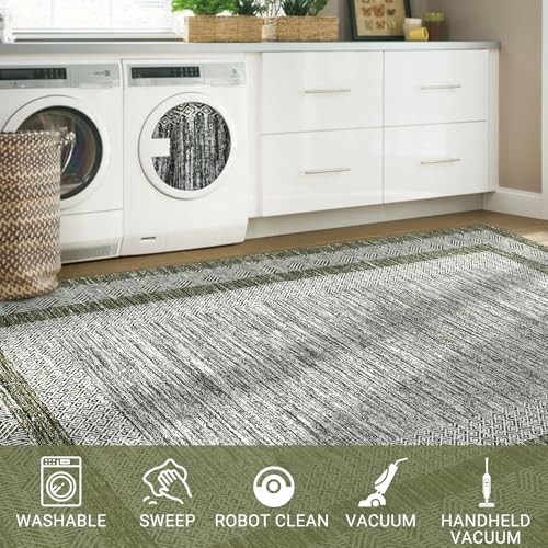 2.5x8 Modern Washable Runner Rug Non Slip Washable Floor Carpet (Green / 2.5' x 8' (Runner))