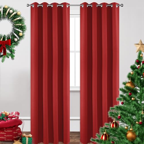 Blackout Curtains 108 Inch Length 2 Panels Set (Red / 52"W x 108"L (Pack of 2))