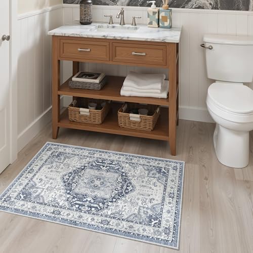 Washable Area Rug 2x3 Small Entryway Rugs Non (Navy/White / 2' x 3' (Rectangular))