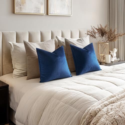 Decorative Navy Blue Velvet Euro Sham Throw Pillow Covers 26x26 Inch (26" x 26" (Pack of 2) / Navy Blue)