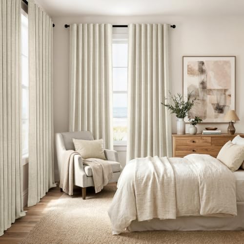 100% Blackout Linen Curtains 42 x 72 Inch Butter Cream 2 Panels (Butter Cream / 42"W x 72"L (Pack of 2))
