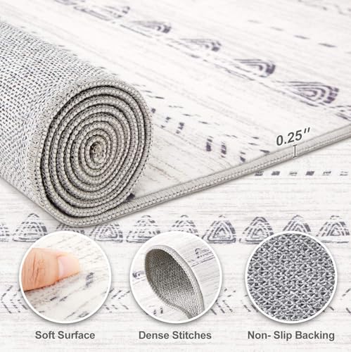 Runner Rug Kitchen Washable Rugs (Boho Grey / 3' X 8' (Runner))