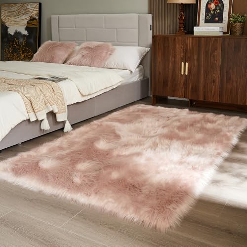 Faux Fur Sheepskin Rug for Living Room (4' x 6' (Rectangular) / Pink)