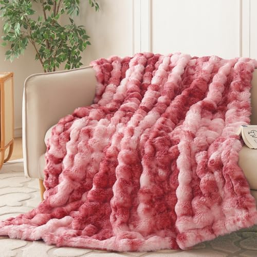 Soft Bubble Faux Fur Throw Blanket (Tie-dye Magenta / 50“x60”)