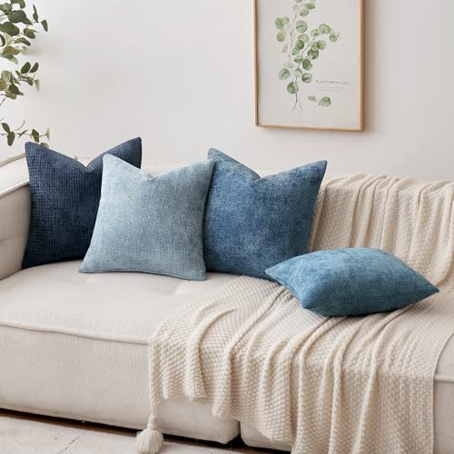 Decorative Couch Throw Pillow Covers 22x22 Inch Coastal Blue 2 Pack (22" x 22" (Pack of 2) / Coastal Blue)