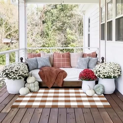 Buffalo Plaid Outdoor Rugs (Coffee & White Plaid / 2'4" x 3'7" (Rectangular))