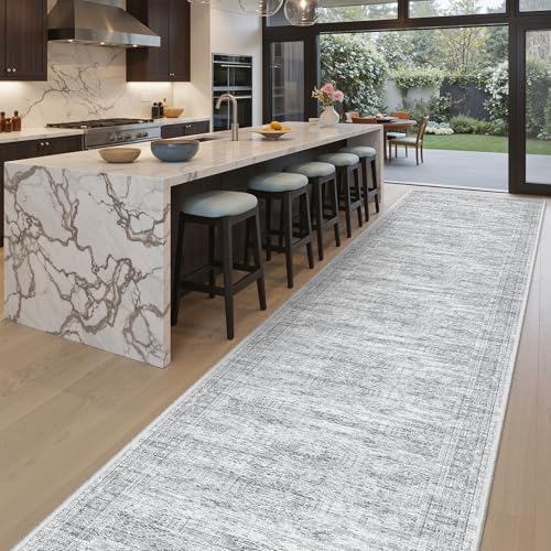 Washable Hallway Runner Rug 3x20 Kitchen Entry Rugs Non (Grey / 3' x 20' (Runner))