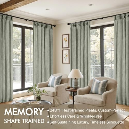 Pinch Pleated Linen Curtains 84 Inches Sage Green Window Curtains (Sage Green / 40"W x 84"L (Pack of 2))