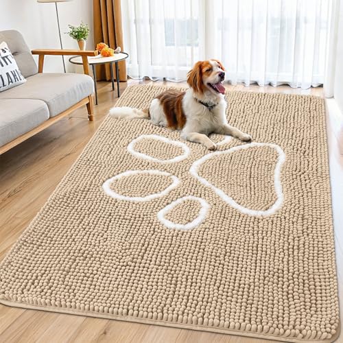 Dog Door Mat for Muddy Paws (70"X32" / Beige and White)