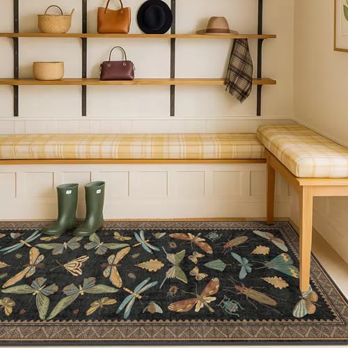 Black Insect 2'6"x8' Washable Non Slip Runner Rugs for Hallways (2'6" x 8' (Runner) / Black / Multi)