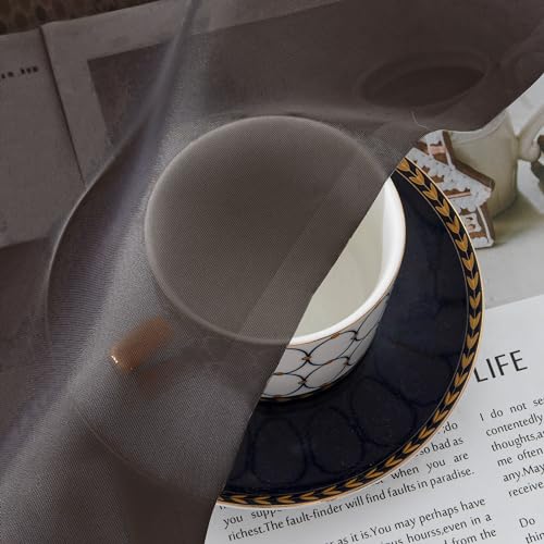 Chocolate Valances 14 Inches Long for Living Room Pocket 2 Panel Light Filtering Sheer Translucent Valence Toppers for Short Window Kitchen Bathroom Bedroom 42x14 Inch Length (Chocolate / 42"W x 14"L (Pack of 2))