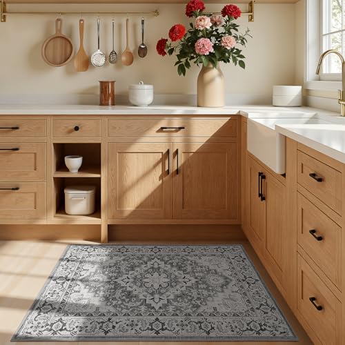 3x5 Area Rugs for Living Room Bedroom (Floral Grey / 3' x 5' (Rectangular))