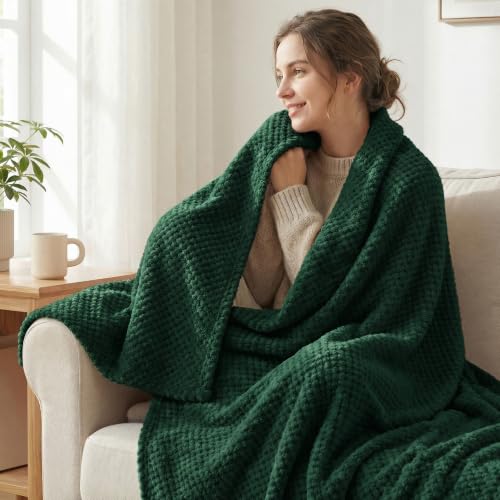 Large Waffle Fleece Throw Blanket for Couch (Green / 50x70 in)