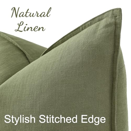 Fall Olive Green Linen Throw Pillow Covers 20x20 Set of 2 (Olive Green / 20" x 20" (Pack of 2))