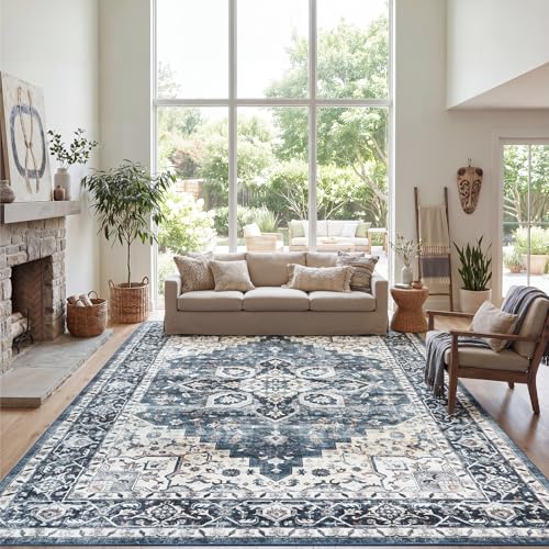 Amada Large 9x12 Washable Area Rug for Living Room (9' x 12' (Rectangular) / Blue)