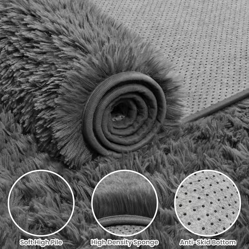 6x9 Fluffy Shag Area Rugs for Living Room Bedroom (Grey / 6' x 9' (Rectangular))