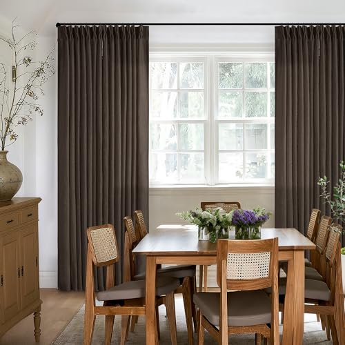 Dark Chocolate 84 Inch Pinch Pleated Semi Sheer Linen Curtains 2 Panels (Dark Chocolate / 40"W x 84"L (Pack of 2))