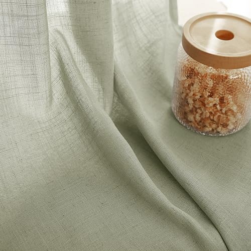 Linen Blend Sage Green Curtains 108 inch Length 2 Panels for Bedroom Back Tab Light Filtering Semi Sheer Drapes Linen Cotton Textured Light Green Airy Modern Farmhouse Living Room Sage Aesthetic Decor (Sage Green / 52"W x 108"L (Pack of 2))