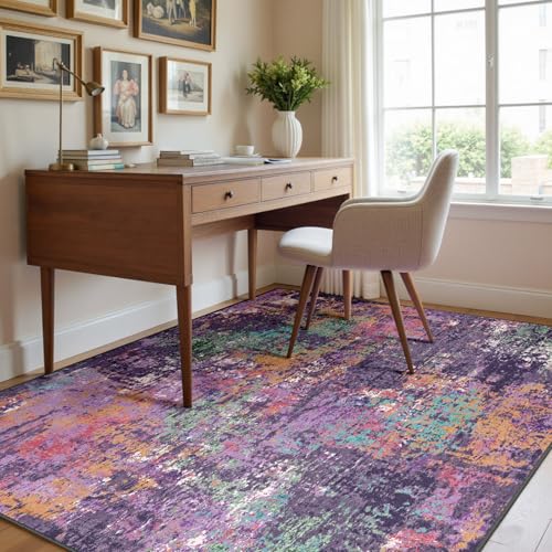 Washable Square 8'x8' Area Rug for Living Room Purple Multi (Purple/Orange/Teal/Green/Red / 8' x 8' (Square))