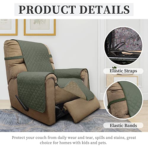 Double Protection 100% Waterproof Recliner Covers for Living Room (Greyish Green/Beige / Recliner Small)