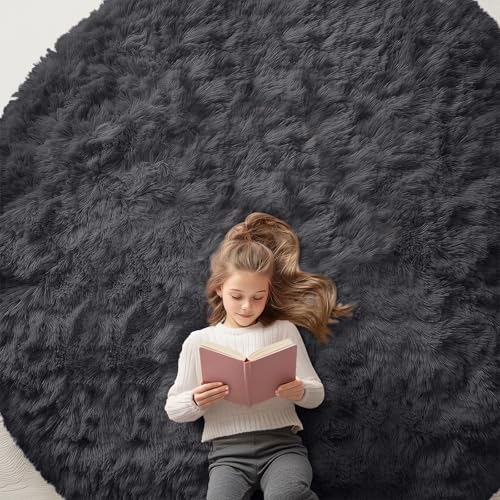 Black Round Rugs for Bedroom (8 Ft Round / Black)