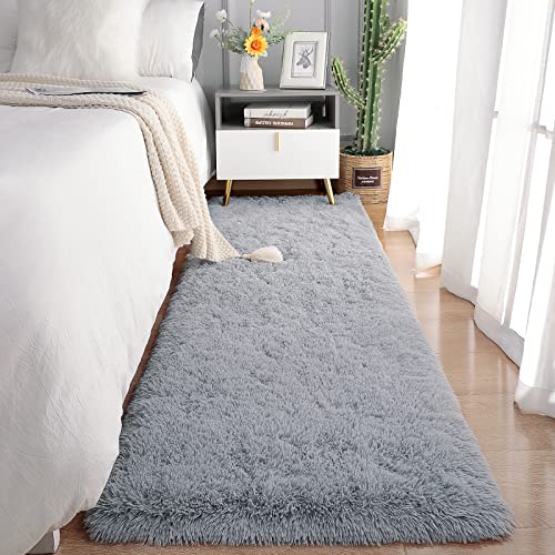 Soft 2x10 Runner Rug for Bedroom Living Room Plush Fluffy Rug (Grey / 2' x 10' (Runner))