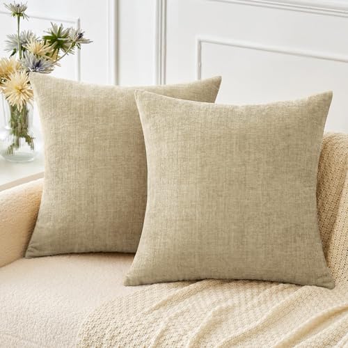 Soft Chenille Throw Pillow Covers Beige 20x20 Inch Pack of 2 (20" x 20" (Pack of 2) / Beige)