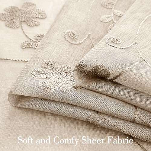 Taupe Sheer Curtains 84 Inches Long 2 Panels Beige Embroidered Floral Pattern Semi Sheer Window Curtains for Bedroom Living Room (52"W x 84"L (Pack of 2) / Taupe/Beige)
