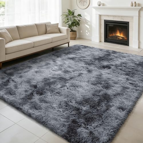 Shag Area Rug for Bedroom 5x8 (Mottling Black / 5' x 8' (Rectangular))