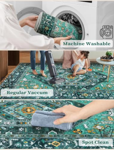2'6"x10' Washable Non Slip Boho Runner Rug for Hallway (Teal/Multi / 2'6" x 10' (Runner))
