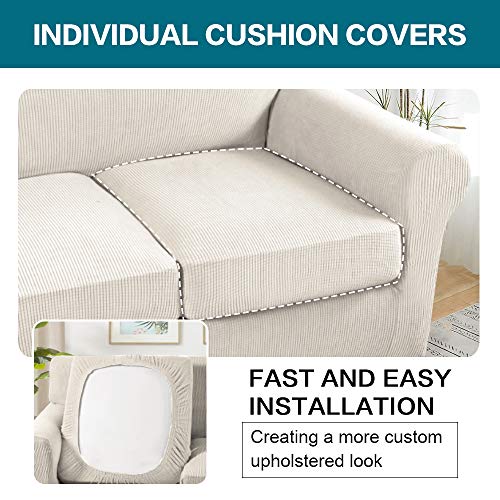 4 Piece Sofa Covers for 3 Cushion Couch Sofa Slipcover Soft Couch Cover for Dogs (XL Sofa (3 Cushion) / Ivory)