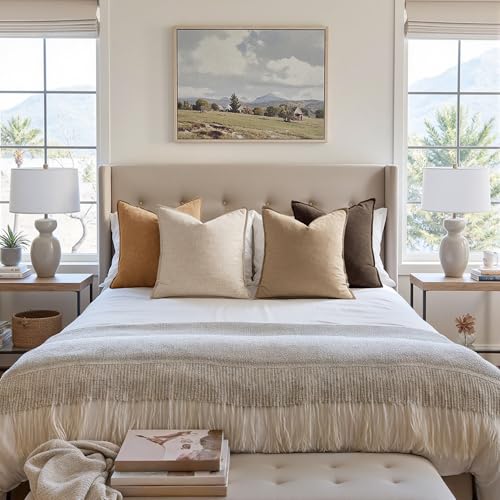 Neutral Brown Boho Linen Pillow Covers 24x24 Inch Pack of 4 (24" x 24" (Pack of 4) / Neutral Brown)