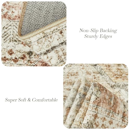 Washable Area Rug 8x10 Large Soft Living Room Rugs Brown (Brown/Pink / 8' x 10' (Rectangular))