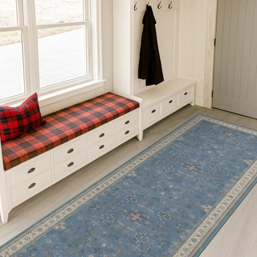 Light Blue 2x8 Long Washable Runner for Hallway (2' x 8' (Runner) / Dusty Blue)