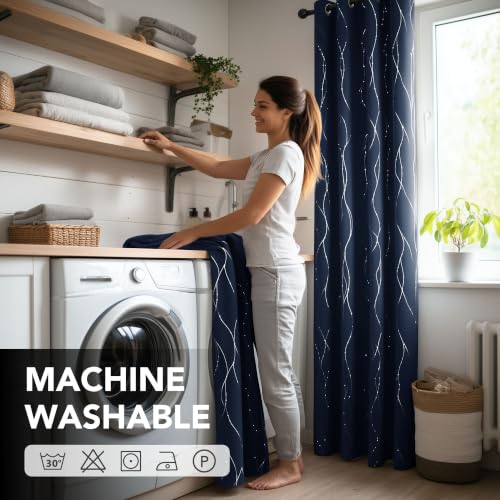 Living Room Curtains 84 Inches Long (Navy Blue/Wave Dots / 52"W x 84"L (Pack of 2))