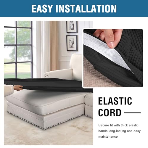 Super Stretch Individual Chaise Cover Sectional Couch Covers for L Shaped Sofa Both Left (Black / Chaise Cover)
