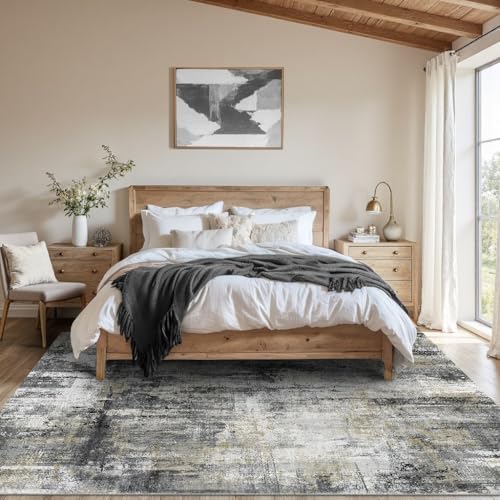 Washable 5x7 Area Rugs for Living Room Modern Abstract Rug (Black Gold / 5' x 7' (Rectangular))