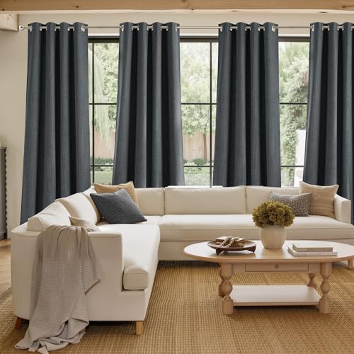Charcoal Gray Faux Linen Room Darkening Rod Pocket Curtains 63 inch Length (Linen Charcoal Gray / 42"W x 63"L (Pack of 2))