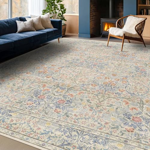 Vintage Washable Beige Blue 10x12 Rug for Living Room (Beige Blue / 10' x 12' (Rectangular))