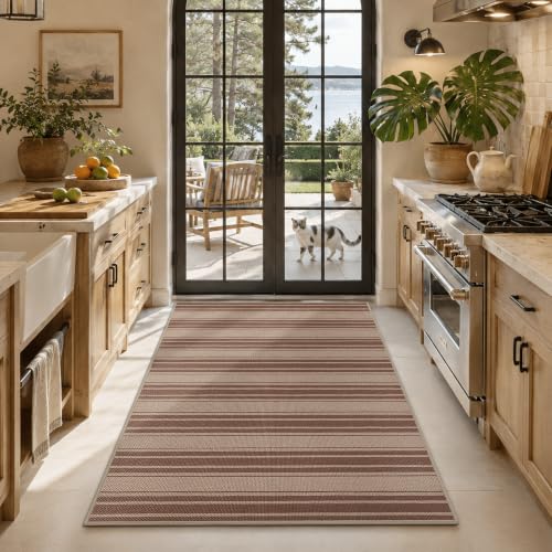 Striped Easy Jute 4x6 Outdoor Rug Washable Non Slip Khaki Rugs for Entryway Indoor Outdoor Farmhouse Neutral Front Door Mat for Backyard Patio Proch Living Room (4'*6'(Rectangular) / Brown/Striped)