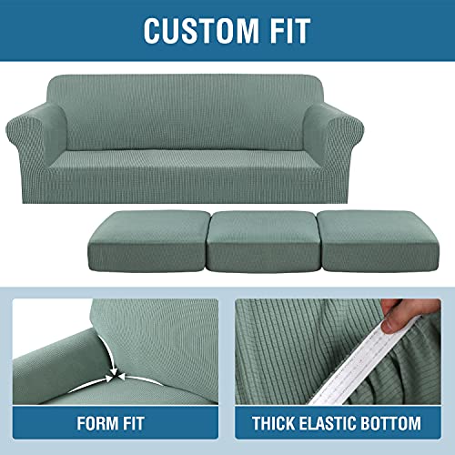 4 Piece Stretch Sofa Covers for 3 Cushion Couch Covers for Living Room Furniture Slipcovers (X-Large / Sage)