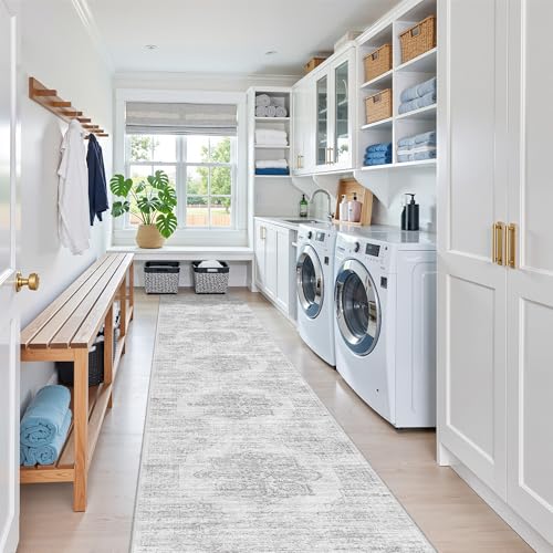 2x12 Runner Rug Non Slip (Light Grey/White / 2' x 12' (Runner))