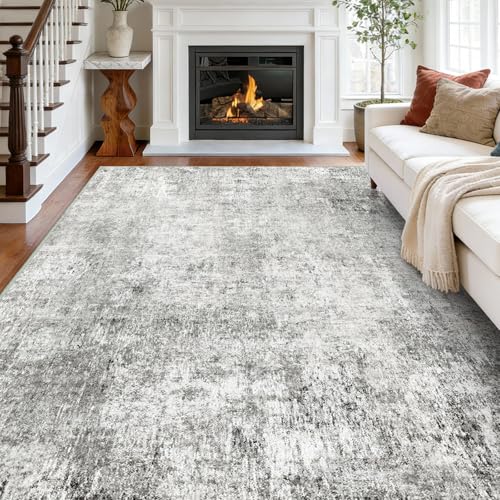 Washable 8'x10' Abstract Area Rug for Living Room Gray White (Gray/White / 8' x 10' (Rectangular))