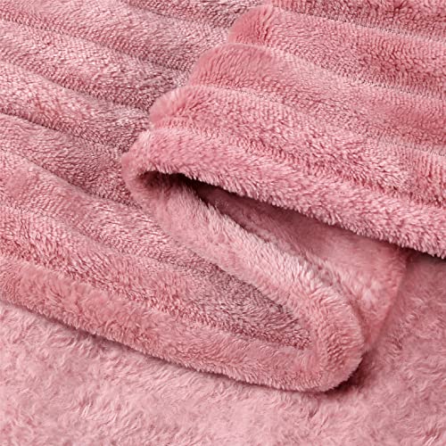3D Ribbed Jacquard Pink King Size Blankets for Bed (Dusty Pink / King(108"x90"))