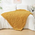 Chunky Knit Throw Blanket for Couch (Mustard Yellow / 40"x60" (Medium Size Throw）)
