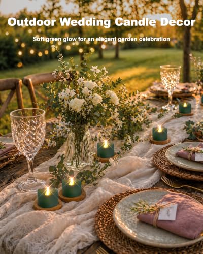 12 Pack Green Flameless Battery Tea Light Candles (Green / Pack of 24)