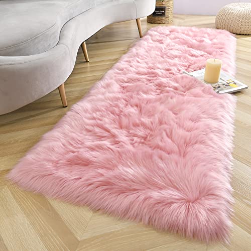 Soft Fluffy Faux Fur Rugs for Bedroom Bedside Rug 2x5 Feet (Pink / 2' x 5' (Runner))