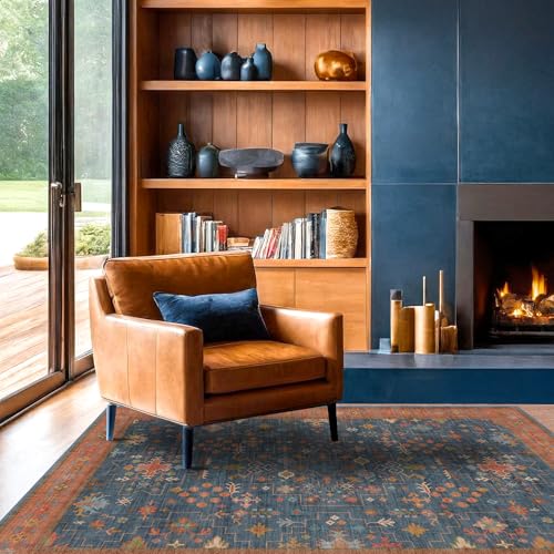 Washable 4x6 Small Rug for Living Room (4' x 6' (Rectangular) / Blue / Terracotta)