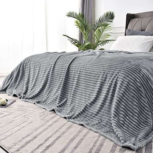 3D Ribbed Jacquard Grey Blankets Queen Size for Bed (Grey / Queen(90"x90"))